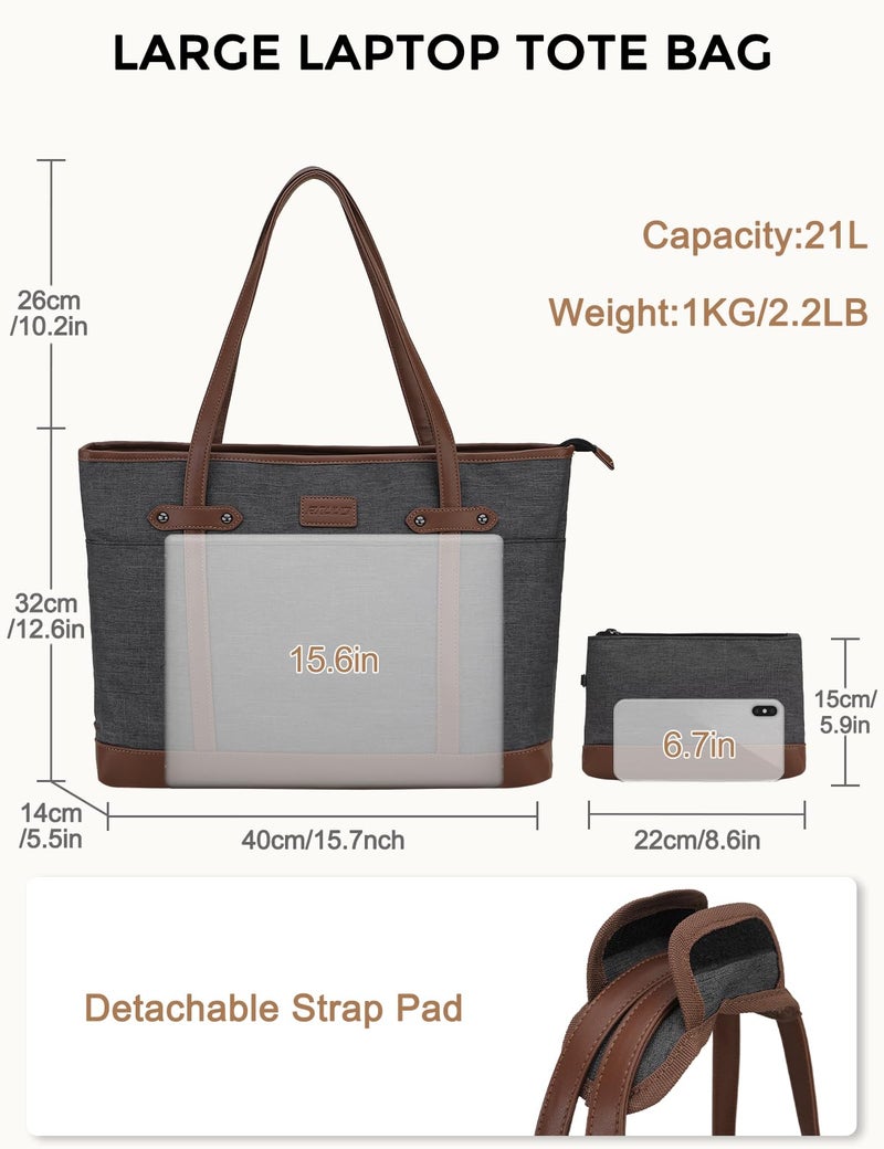 RAVUO Laptop Tote Bag, 15.6 Inch Work Bag for Women Teacher Handbag Purse with Padded Laptop Compartment and Portable Small Pouch - Image 2